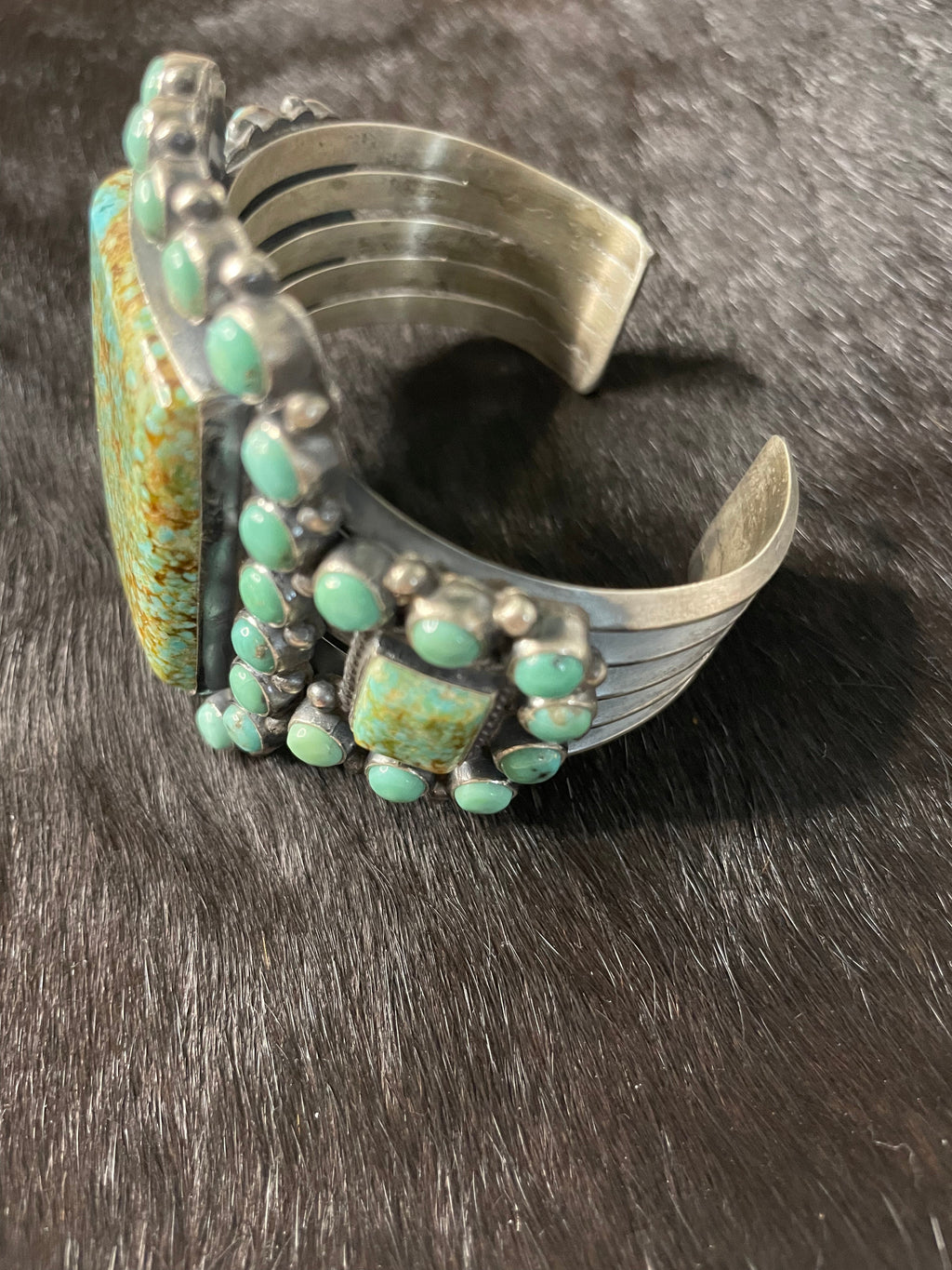 Anthony Skeets Handcrafted Turquoise & Sterling Silver Cuff Bracelet Signed /