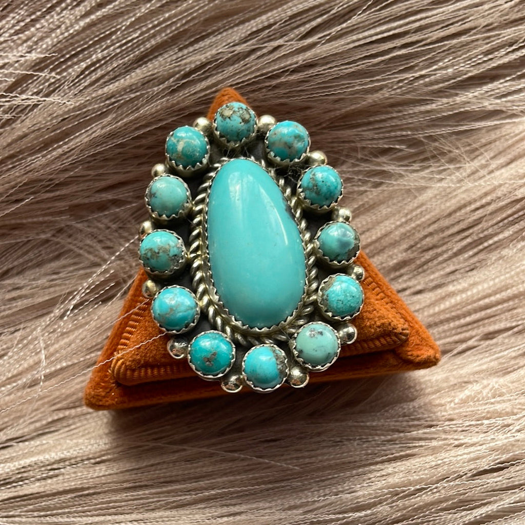Handcrafted Turquoise & Sterling Silver Ring Size 7 Signed Robert Shakey