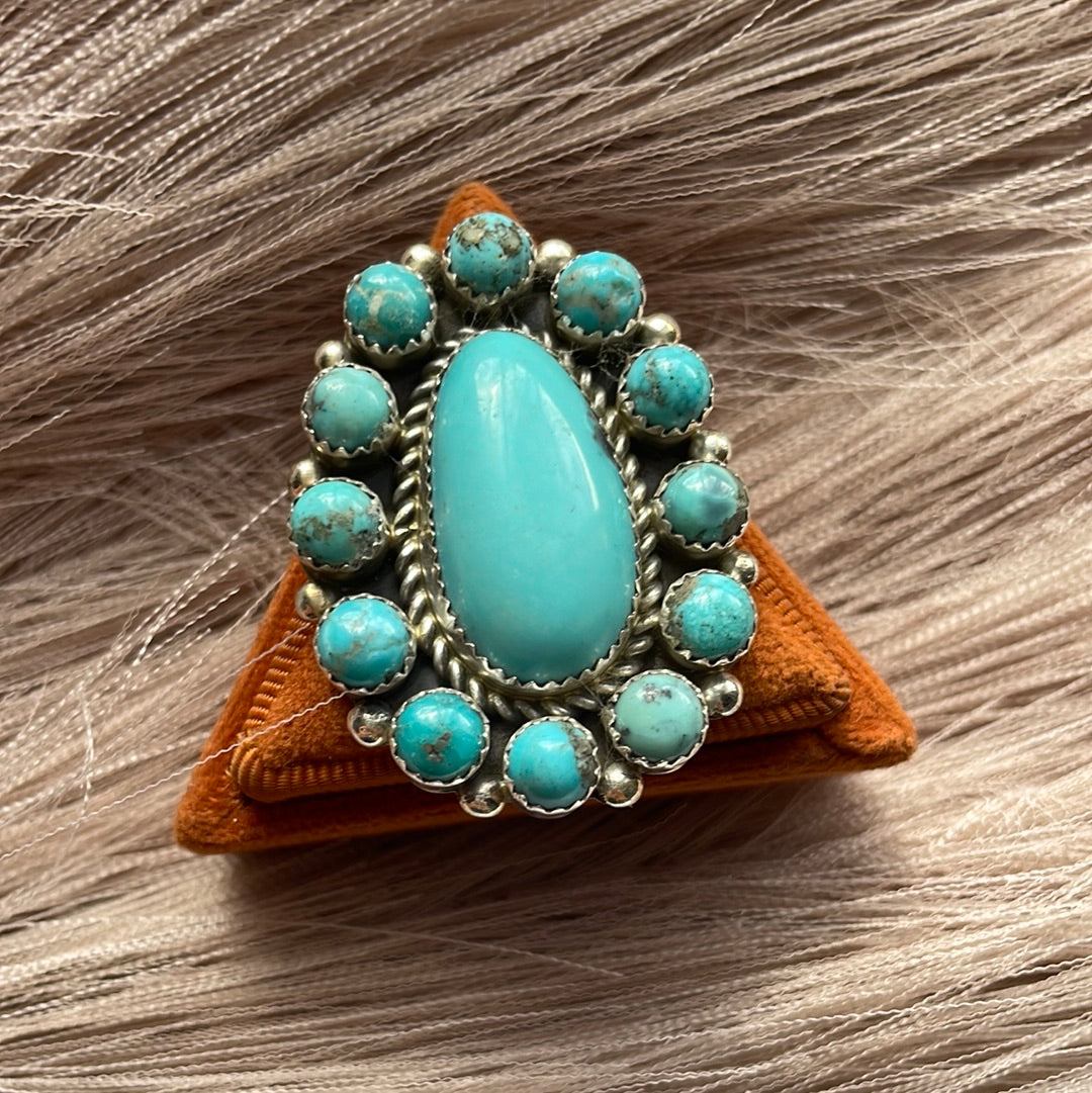 Handcrafted Turquoise & Sterling Silver Ring Size 7 Signed Robert Shakey