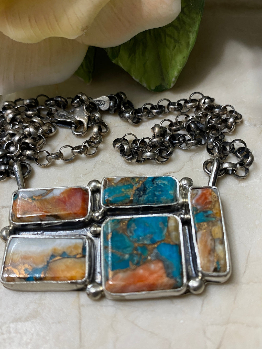 Handcrafted Sterling Silver & Multi Stone Spice Necklace Signed