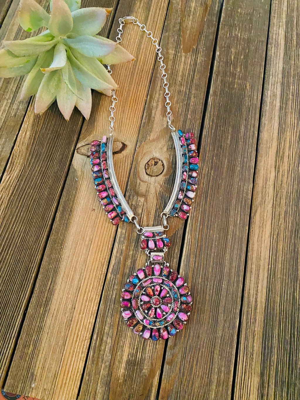 Handcrafted Sterling Silver & Pink Dream Mohave Cluster Necklace by Juliana Williams