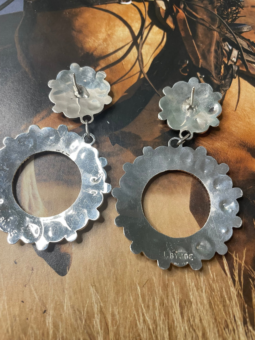 Handcrafted Sterling Silver & Turquoise Dangle Earrings Signed