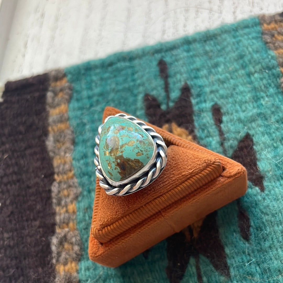 Handcrafted Turquoise Sterling Silver Ring Size 5.5 Signed