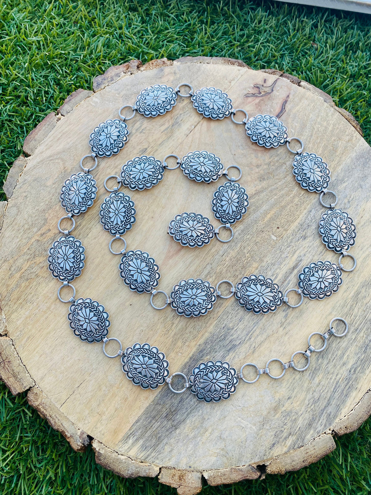Handcrafted Vintage Sterling Silver Concho Belt 37-40"