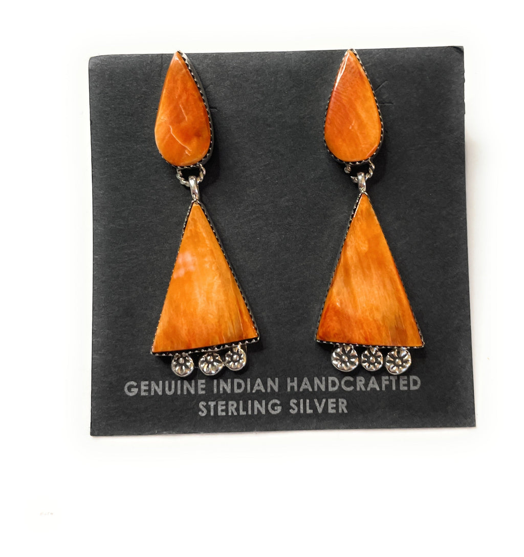 Handcrafted Sterling Silver And Coral Dangle Earrings