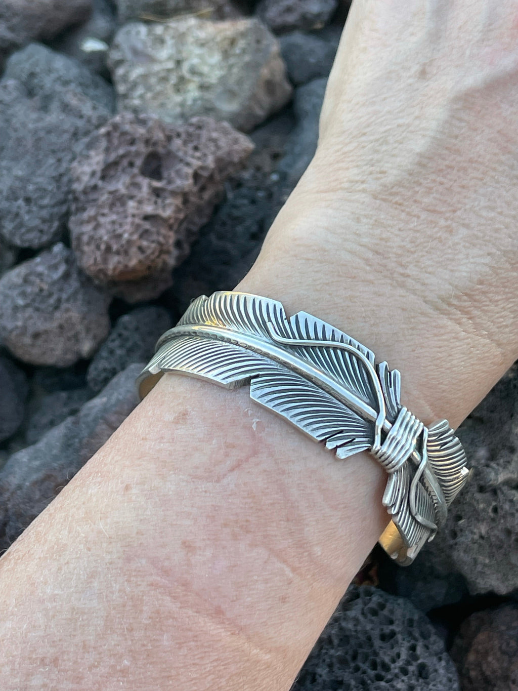 Handcrafted Sterling Silver Feather Bracelet Cuff