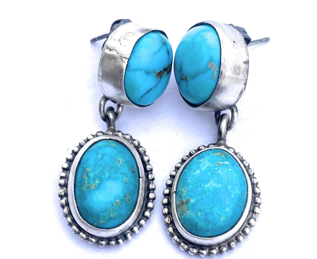 Handcrafted Sterling Silver And Turquoise Dangle Earrings Signed