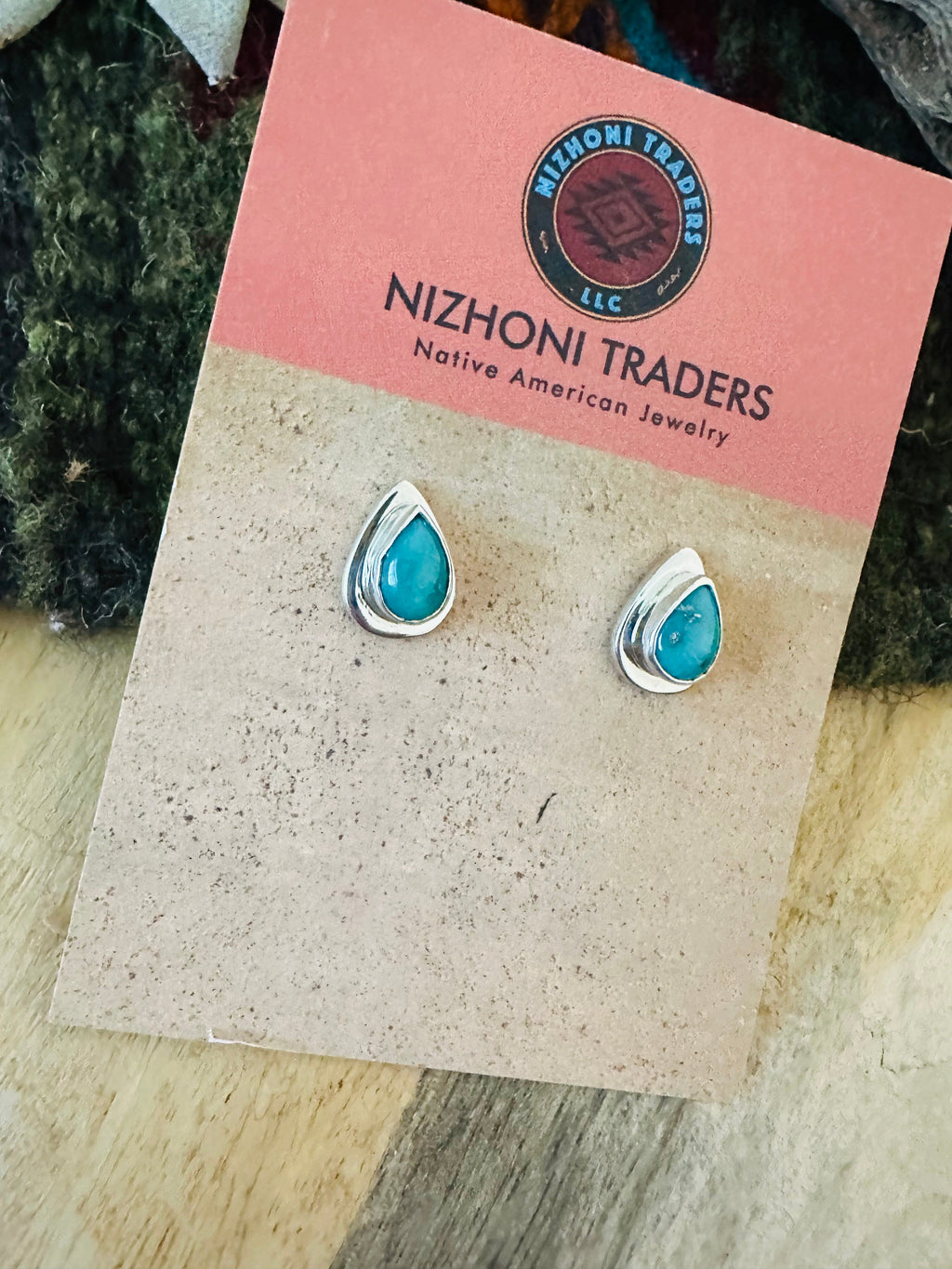 Handcrafted Turquoise & Sterling Silver Teardrop Stud Earrings