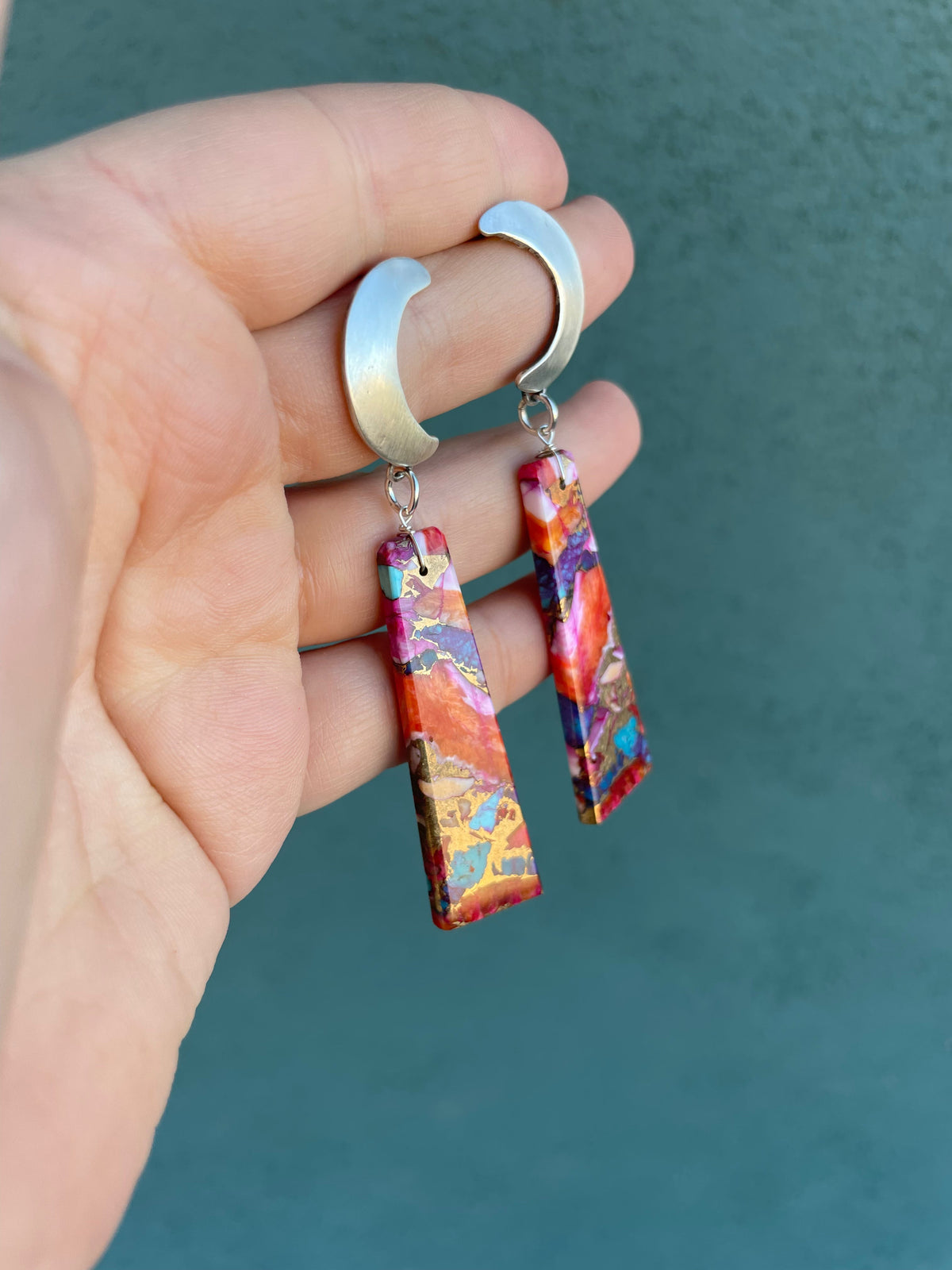 Pink Dream Mohave & Sterling Silver Moon Slab Dangles