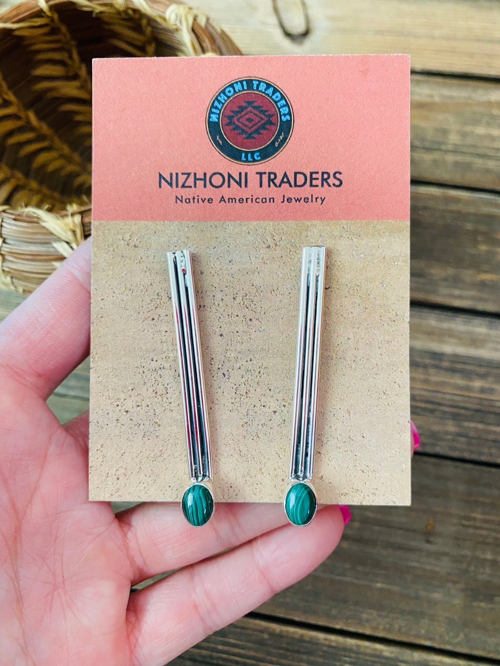 Handcrafted Malachite & Sterling Silver Dangle Earrings