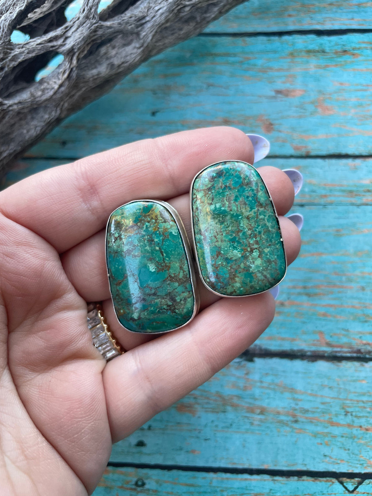 Handcrafted Sterling Silver & Turquoise Post Earrings Signed P Skeets