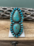 Handcrafted Sterling Silver And Turquoise Statement Ring Size 9