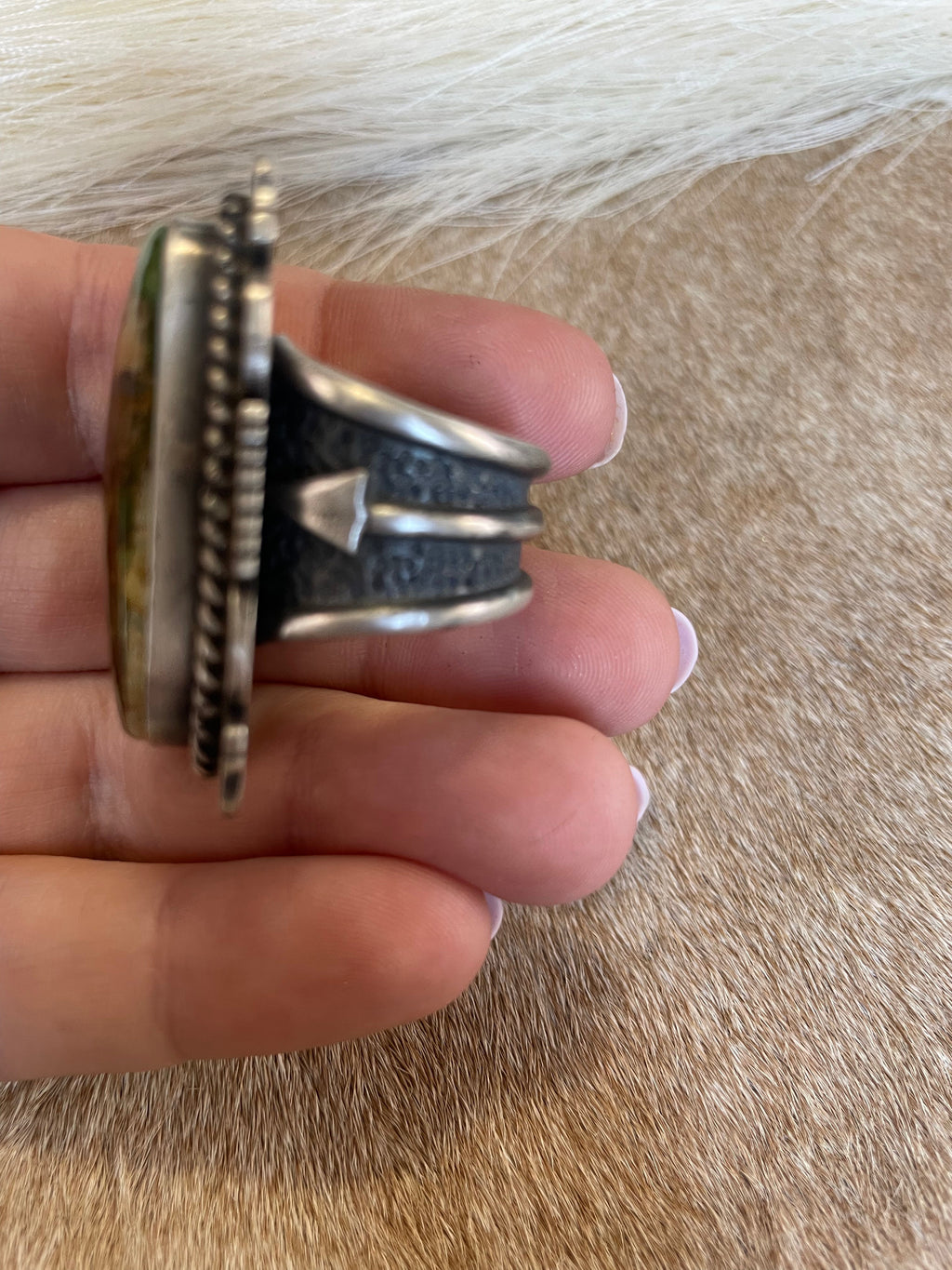 Handcrafted Turquoise & Sterling Silver Ring Size 8 Signed Russell Sam