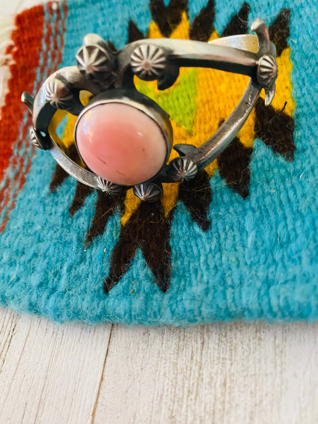 Handcrafted Queen Pink Conch Shell & Sterling Silver Cuff Bracelet By Chimney Butte /