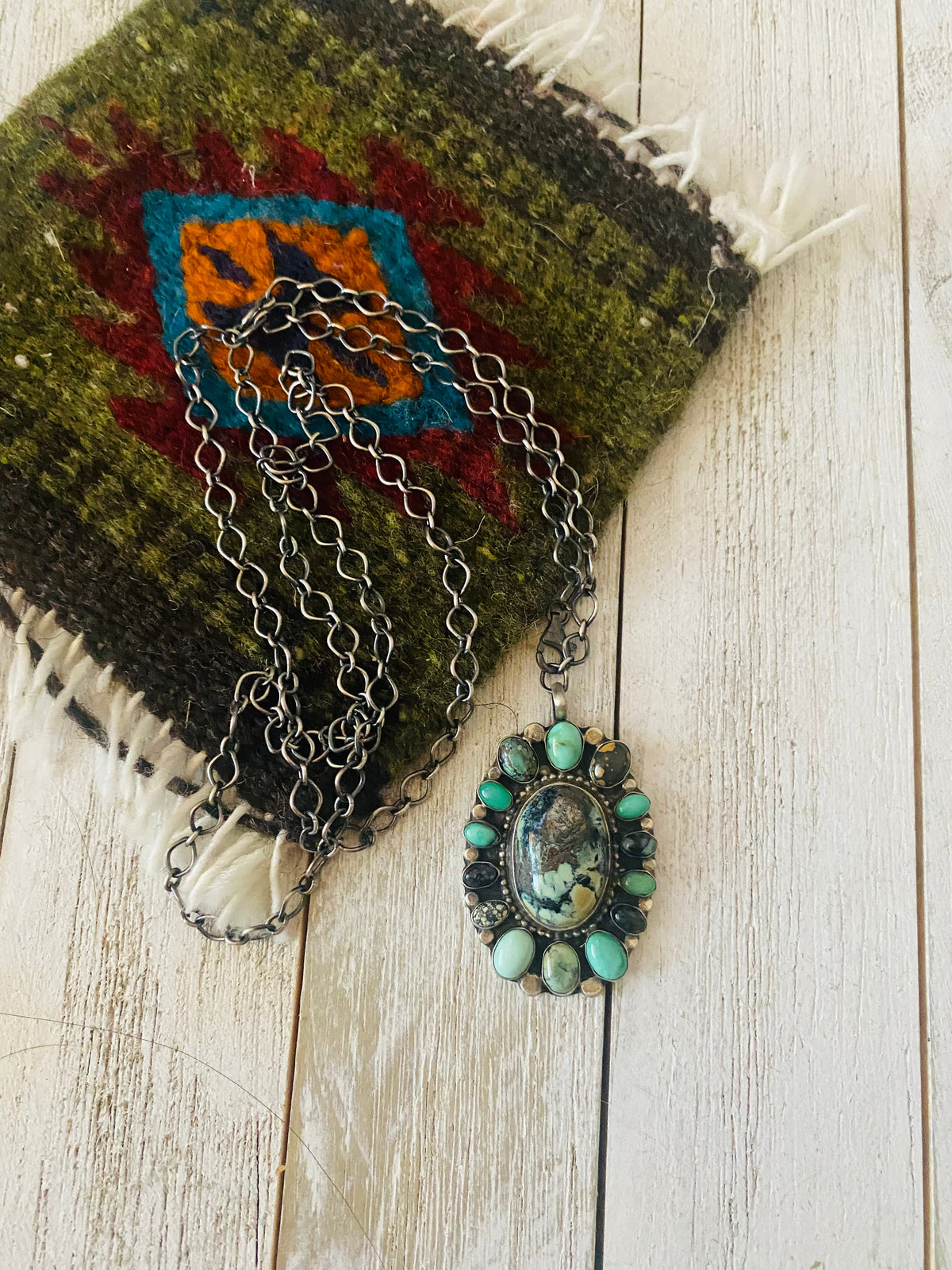 Handcrafted Sterling Silver & Tibetan Turquoise Cluster Necklace