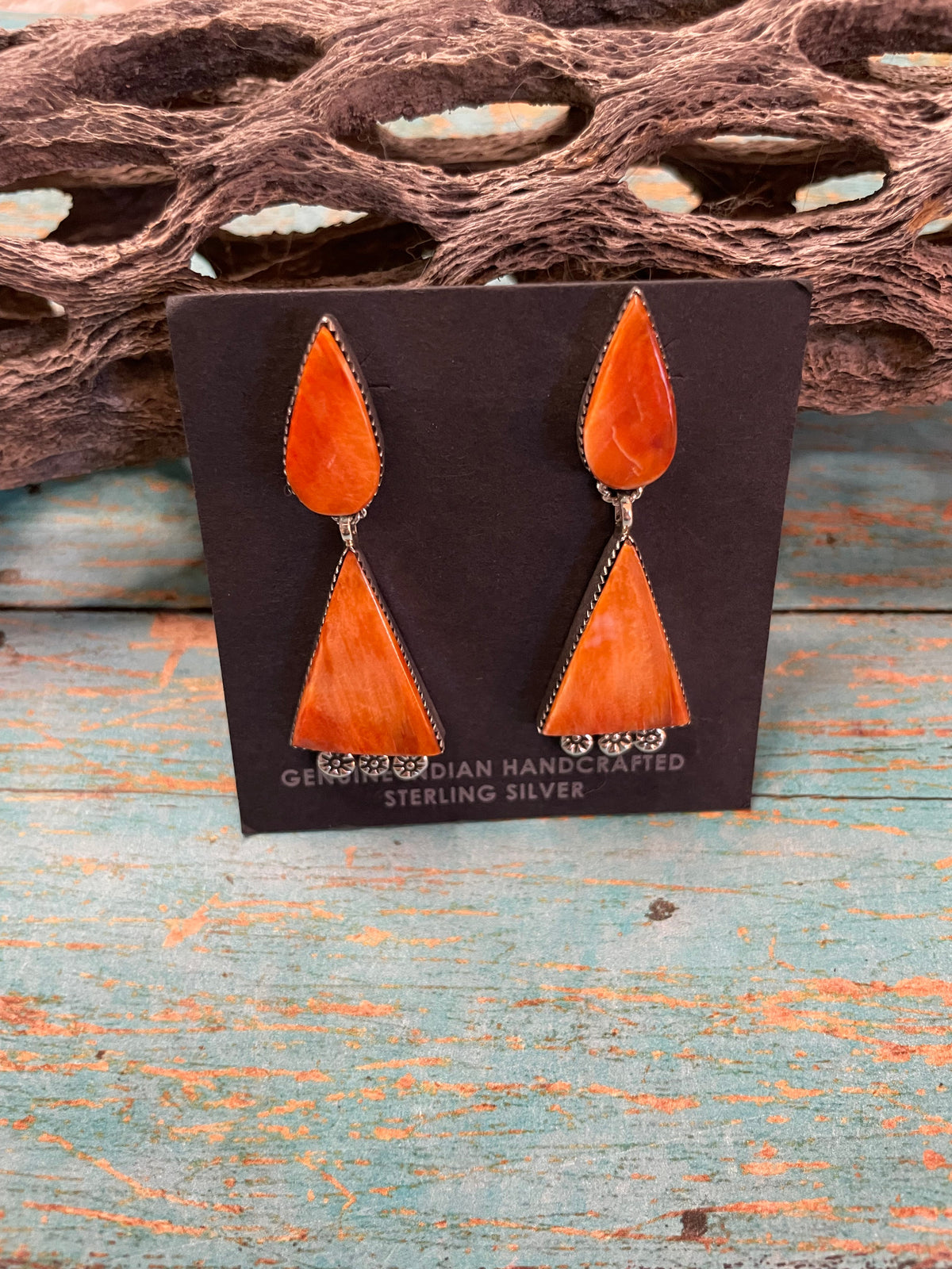 Handcrafted Sterling Silver And Coral Dangle Earrings