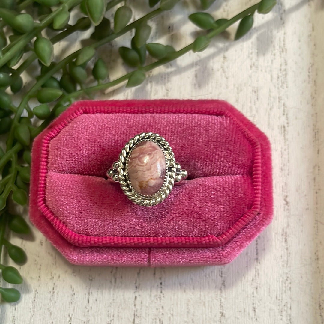 Handcrafted Sterling Silver & Rhodochrosite Oval Ring