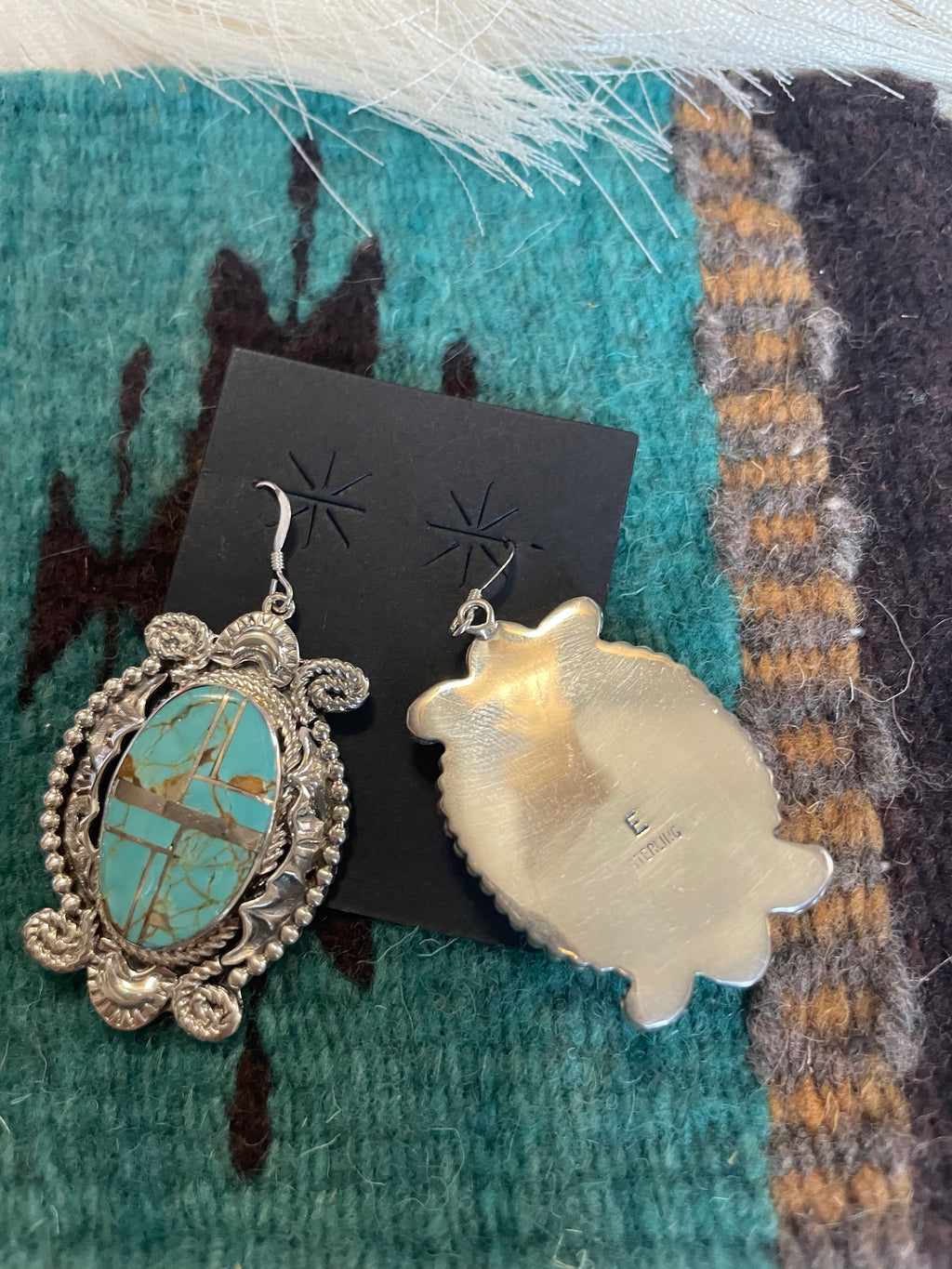 Handcrafted Number 8 Turquoise & Sterling Silver Dangle Earrings Signed