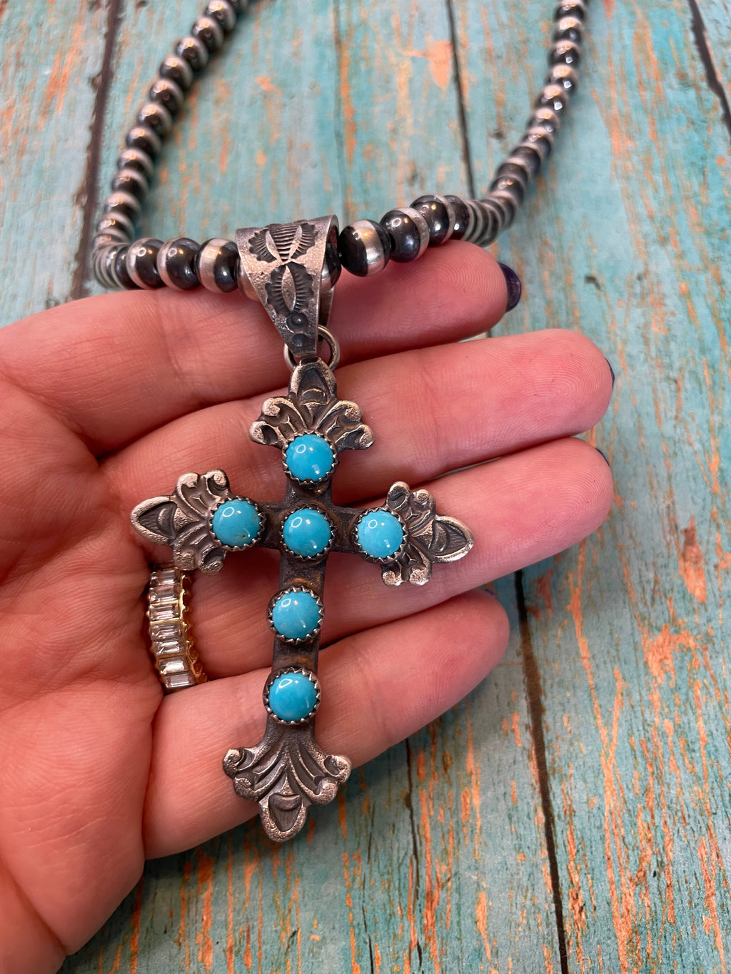 Kevin Billah Sterling Silver & Turquoise Cross Pendant Signed