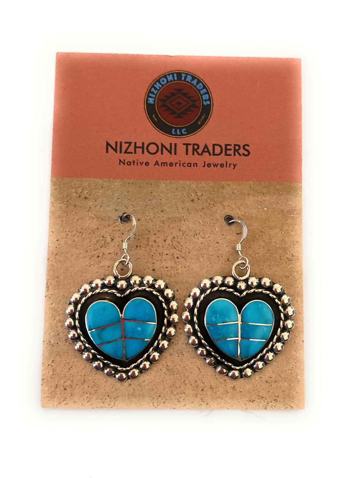 Handcrafted Sterling Silver & Turquoise Inlay Heart Dangle Earrings