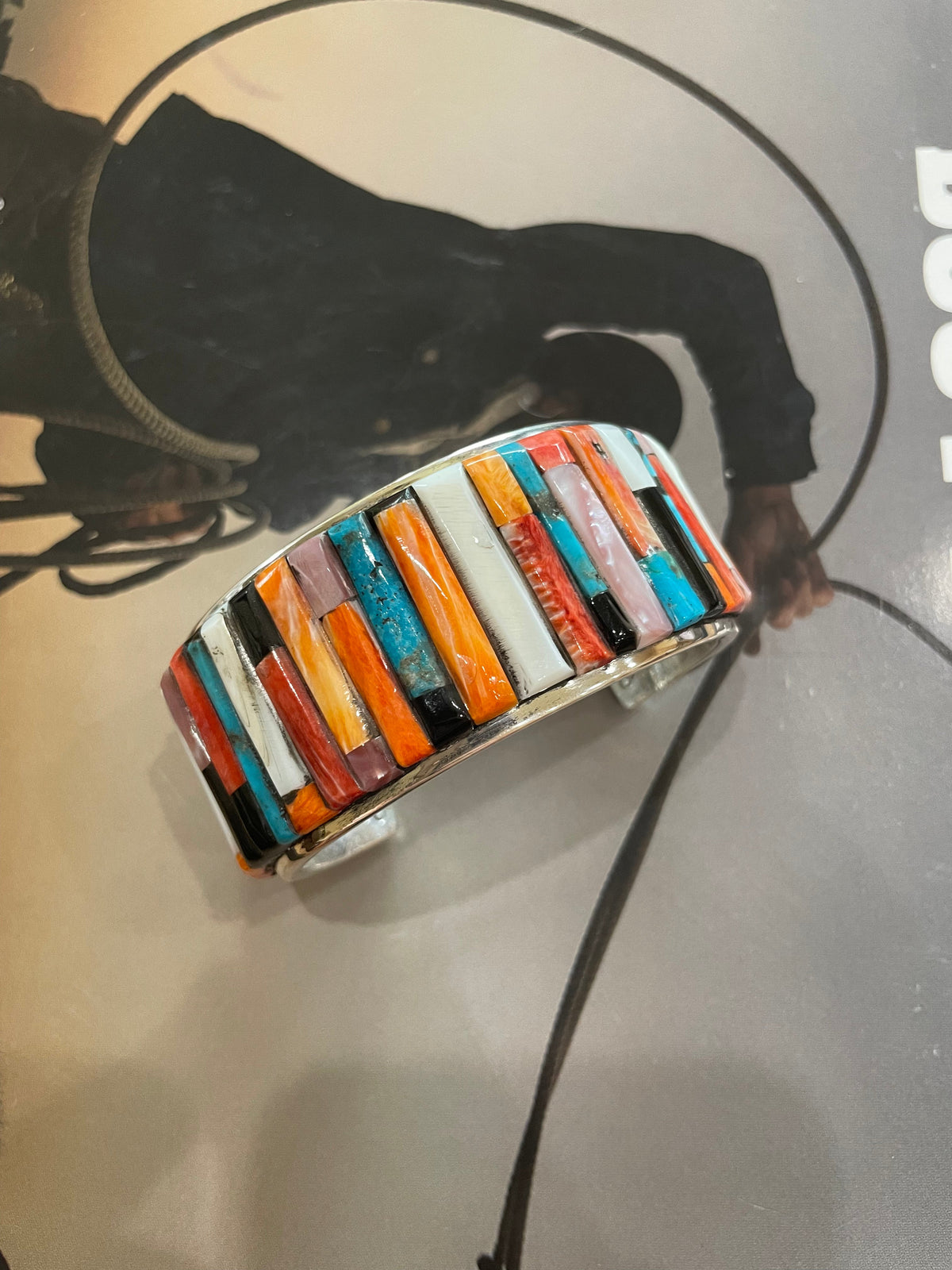 Handcrafted Sterling Silver & Multi Stone Cobblestone Cuff Bracelet