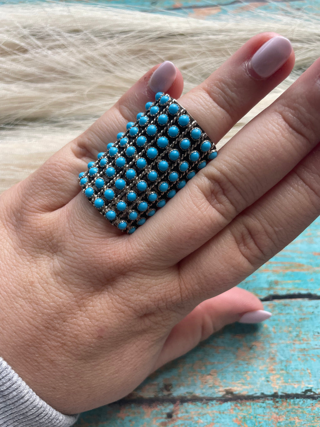 Handcrafted Sterling Silver And Turquoise Rectangle Ring Size 7