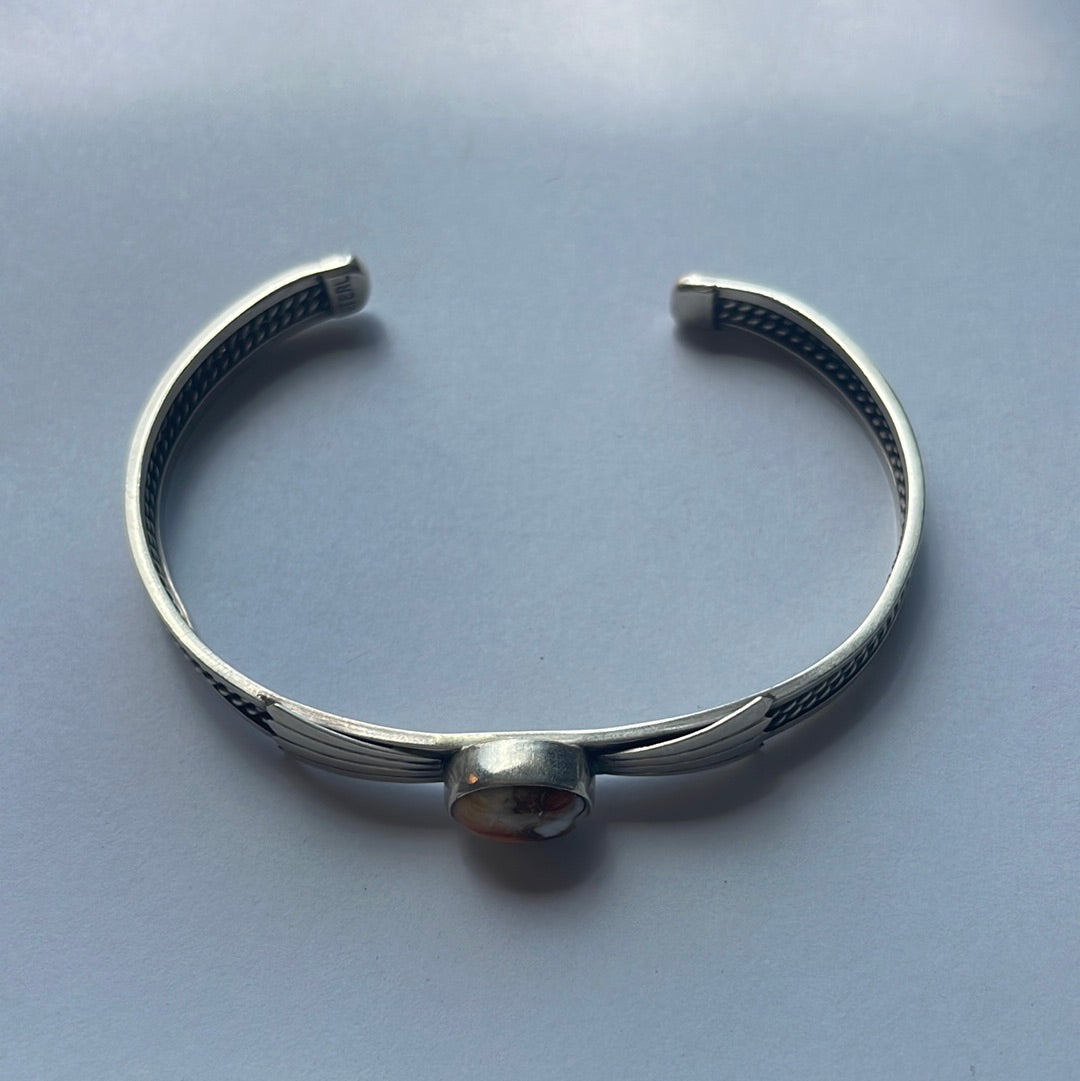 Handcrafted  Spice And Sterling Silver Single Stone Adjustable Cuff Bracelet