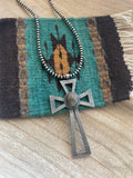 Handcrafted Sterling Silver & Turquoise Cross Pendant Signed Eugene Mitchell