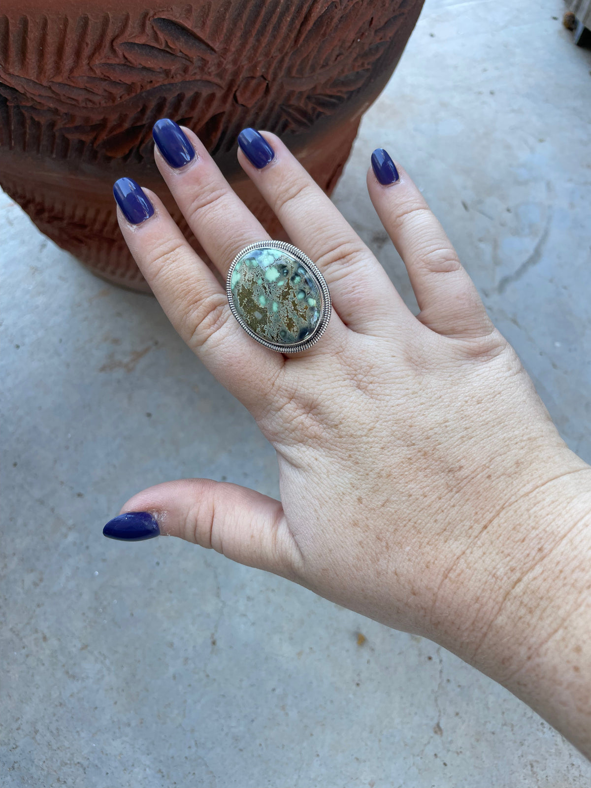 Handcrafted Golden Hills Turquoise And Sterling Silver Adjustable Ring