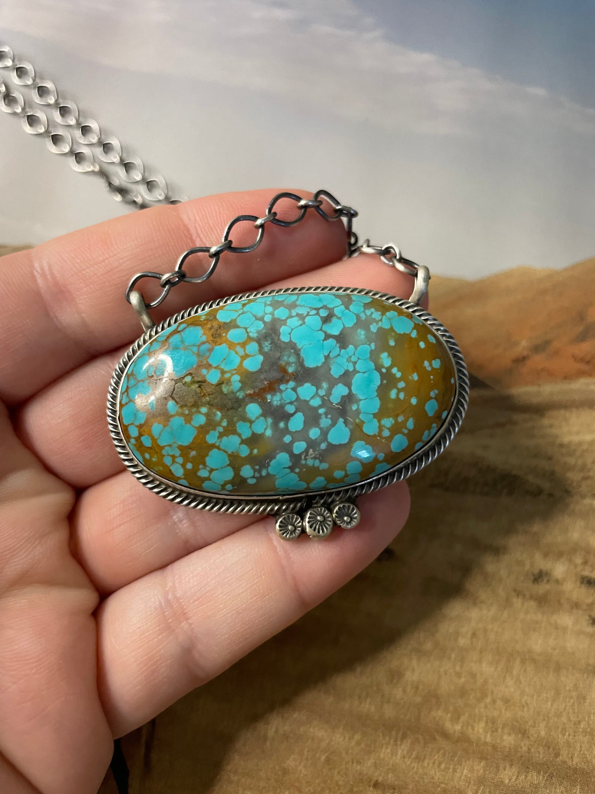 Handcrafted Handmade Number 8 Turquoise And Sterling Silver Necklace By Sheila Becenti