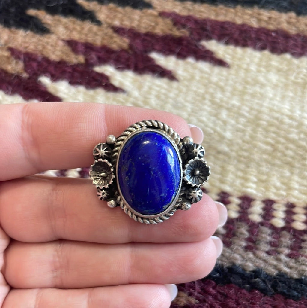 Handcrafted Lapis & Sterling Silver Flower Ring