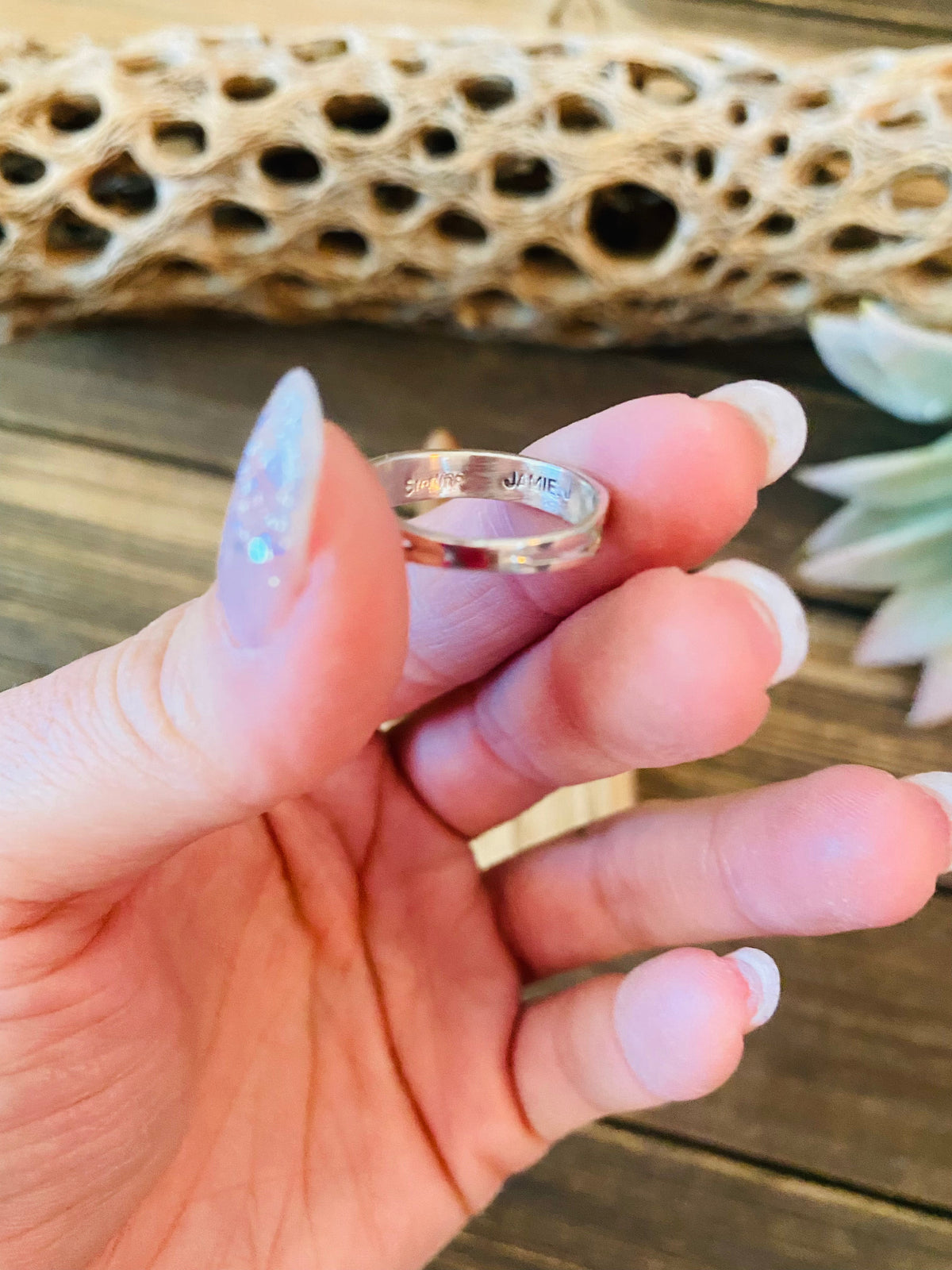 Handcrafted Sterling Silver & Multicolor Opal Inlay Band Ring Size 5.75