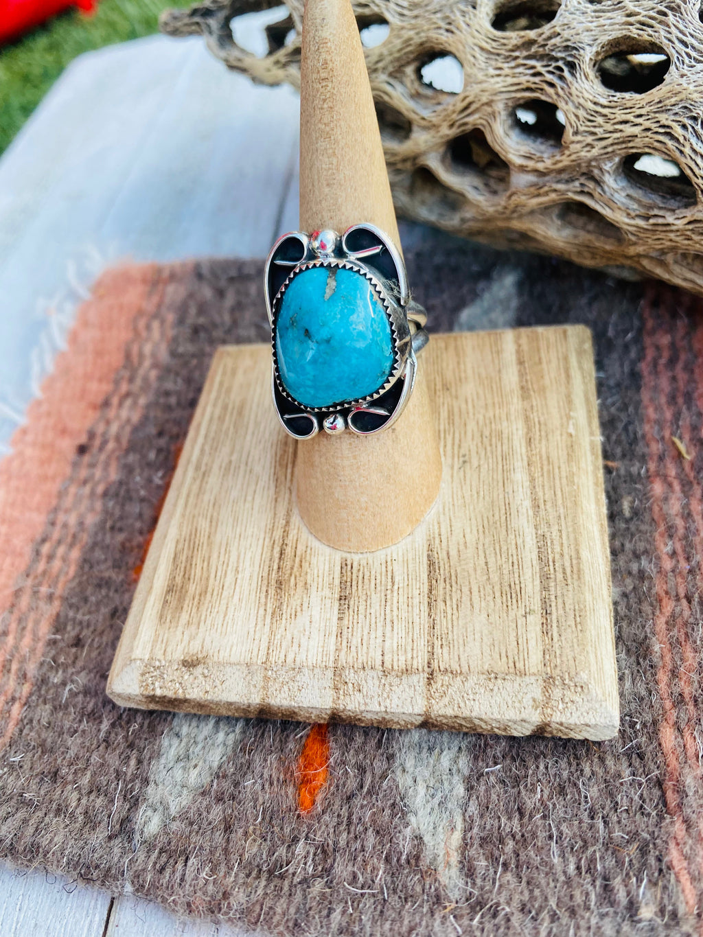 Handcrafted Turquoise & Sterling Silver Ring Size 6