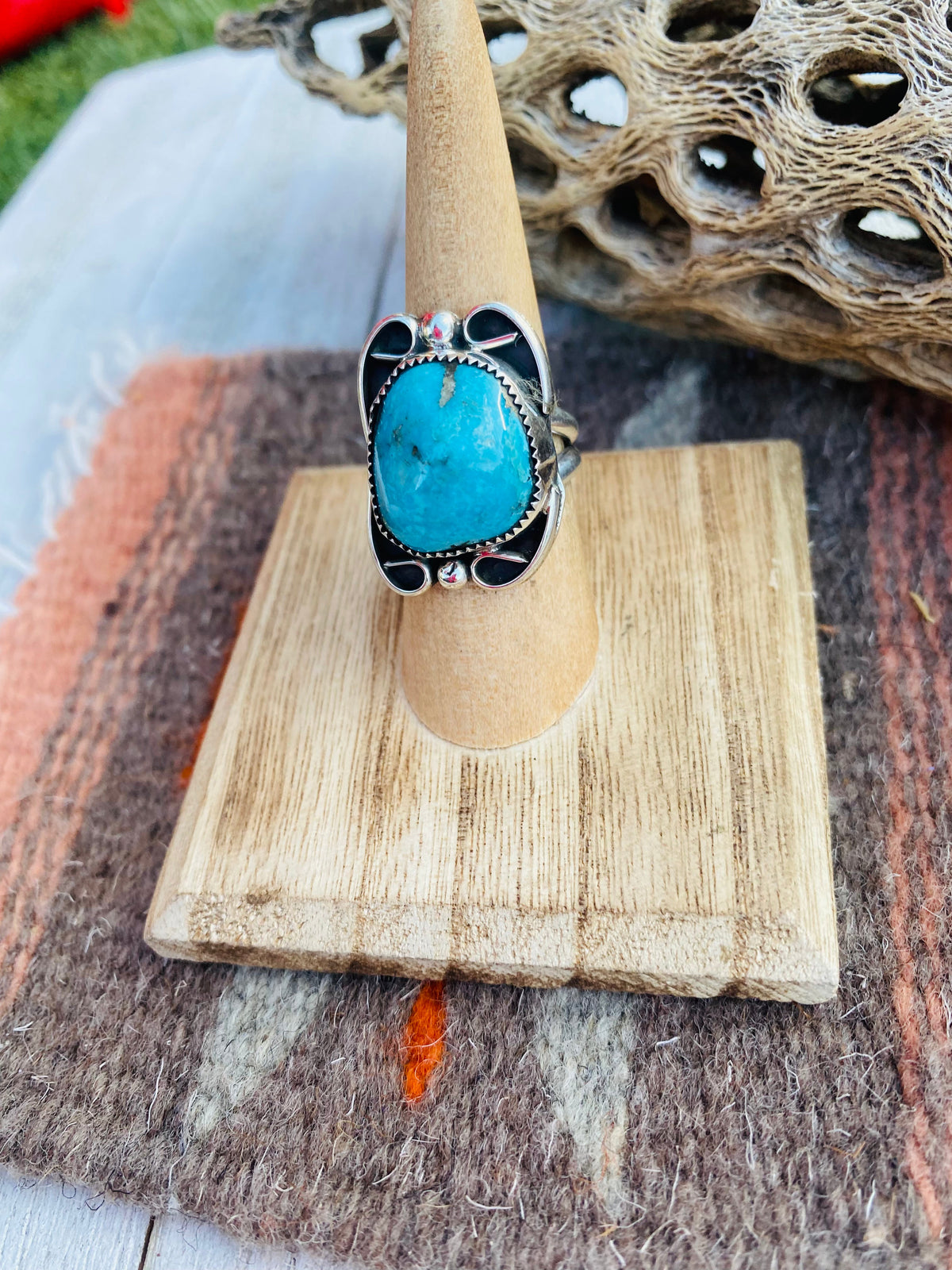 Handcrafted Turquoise & Sterling Silver Ring Size 6
