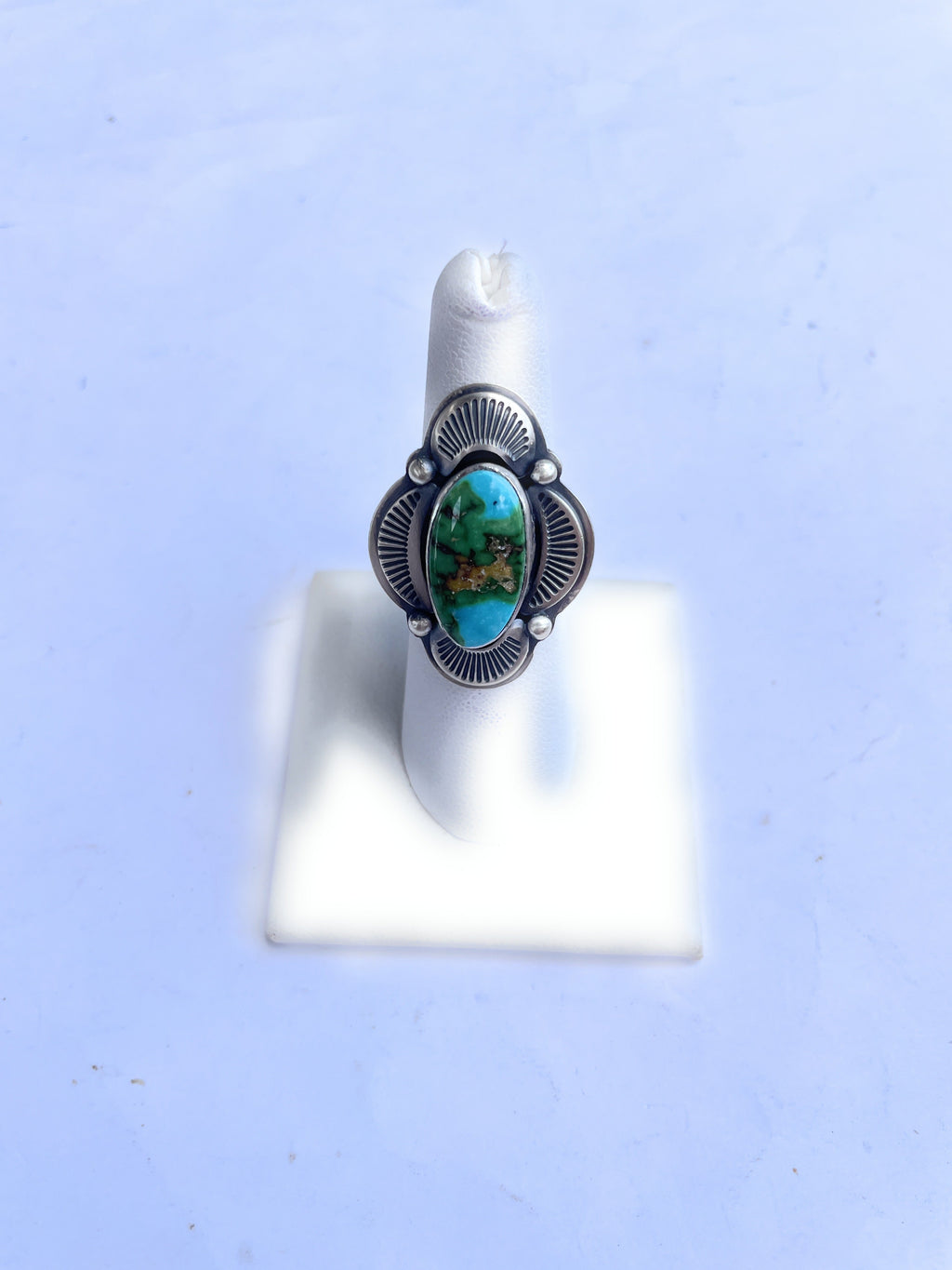 Handcrafted Sonoran Mountain Turquoise And Sterling Silver Statement Ring Size 7