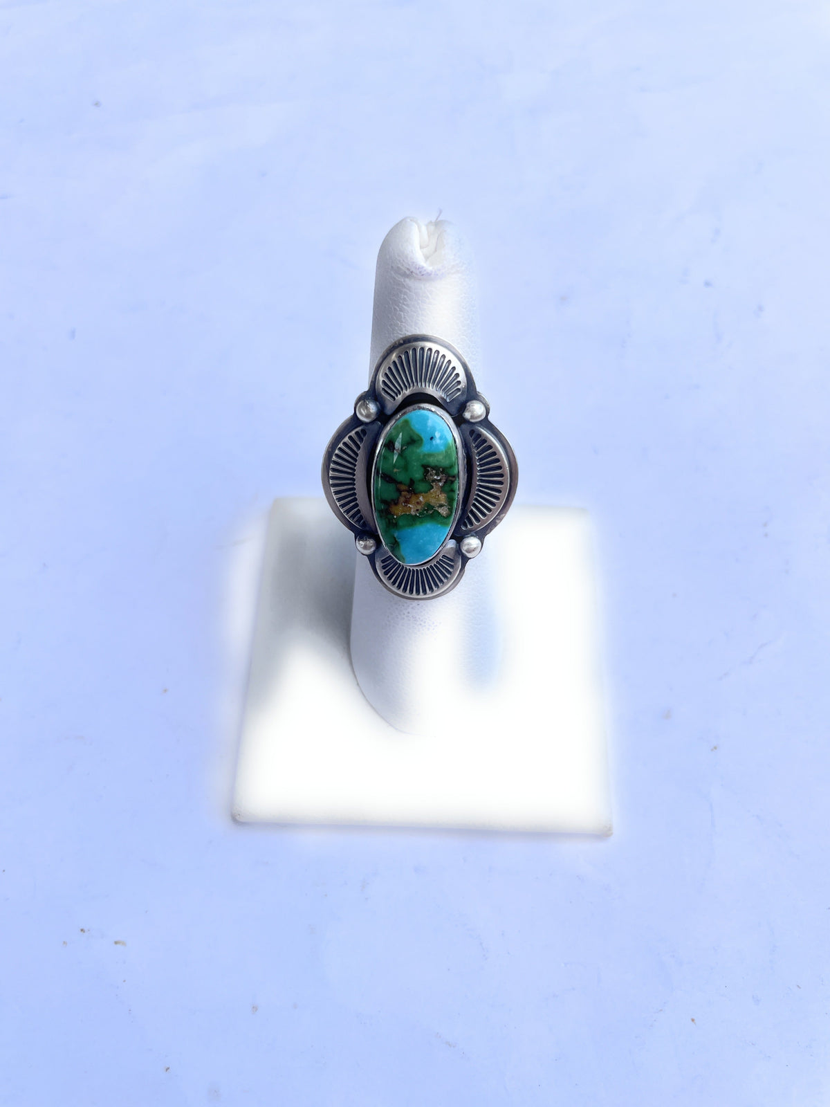 Handcrafted Sonoran Mountain Turquoise And Sterling Silver Statement Ring Size 7