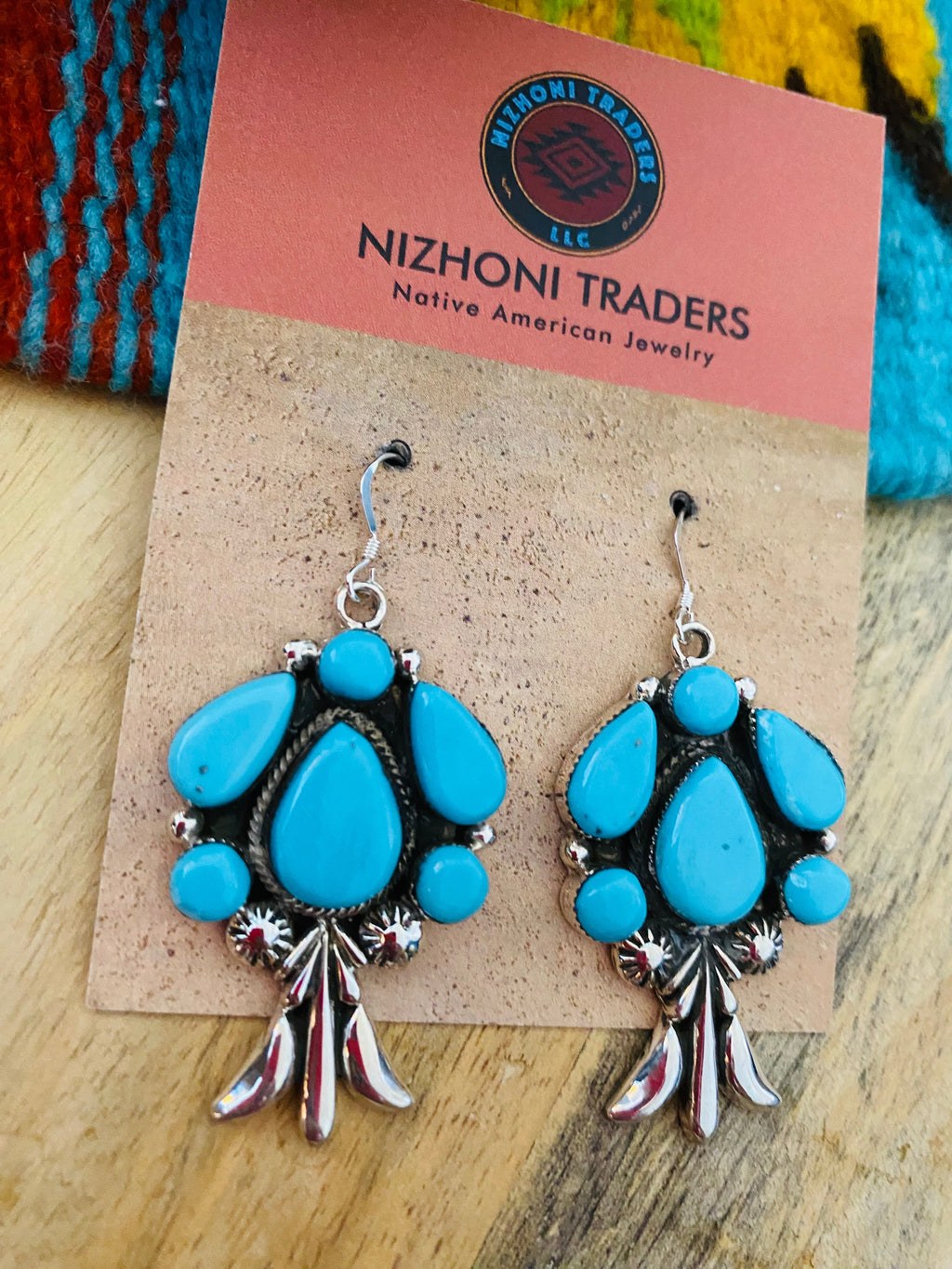Handcrafted Sterling Silver & Turquoise Cluster Dangle Earrings