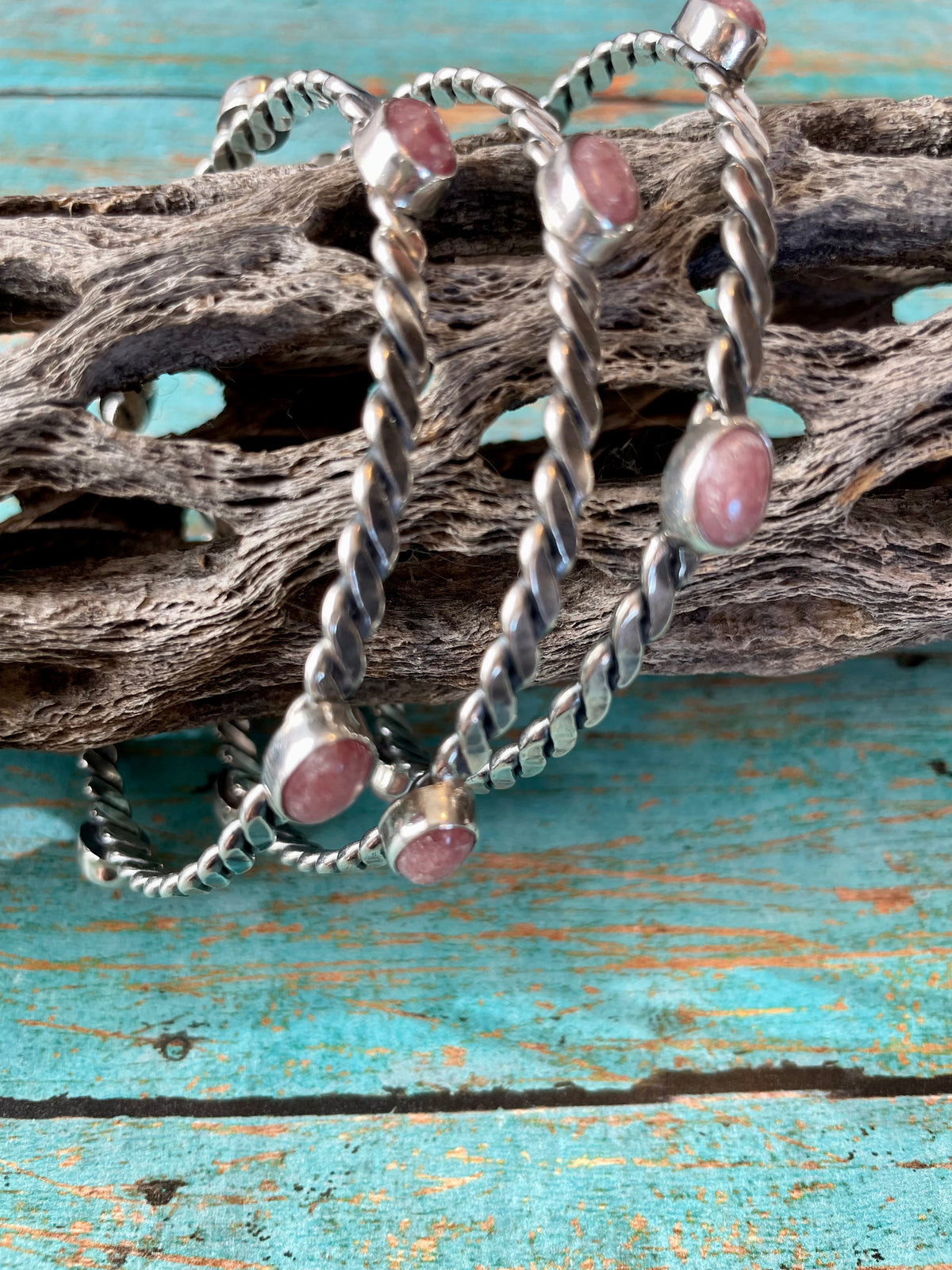 Handcrafted Rhondite And Sterling Silver Bangle Bracelet