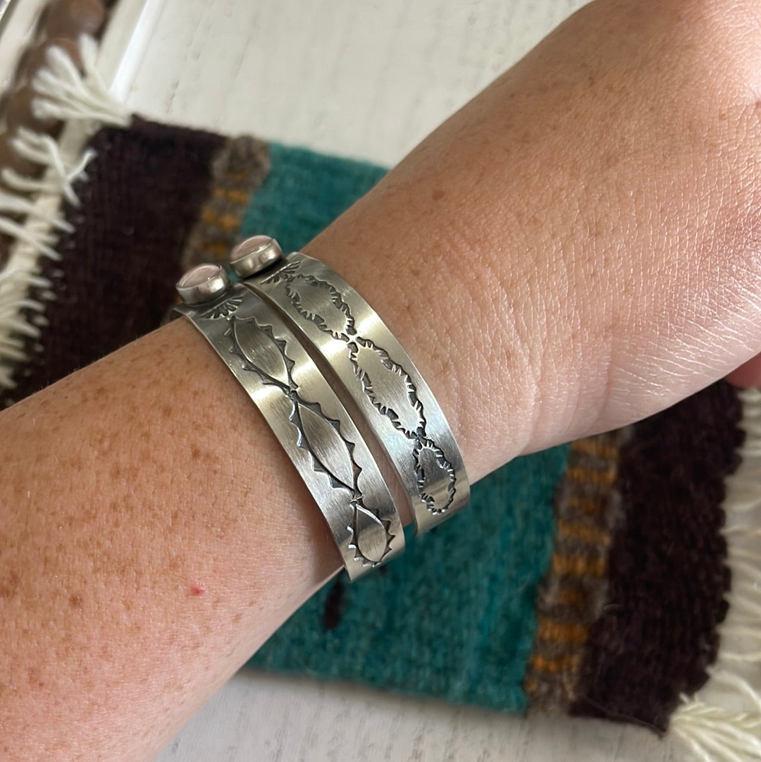 Pink Conch & Sterling Silver Adjustable Cuff Bracelet Signed