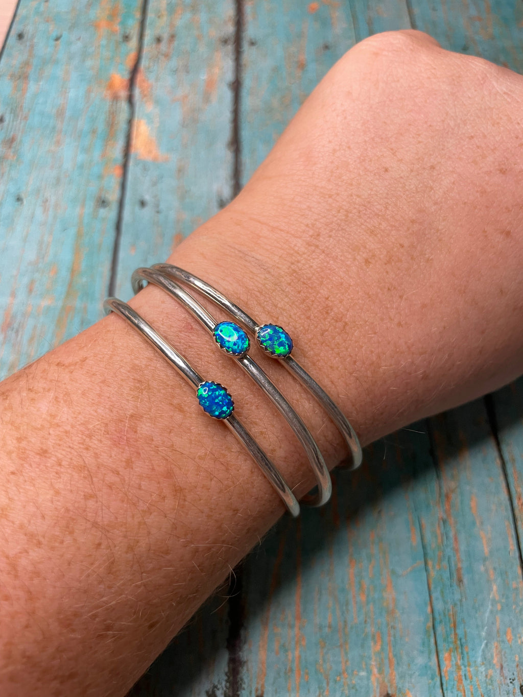 Handcrafted Sterling Silver & Blue Opal Cuff Bracelet