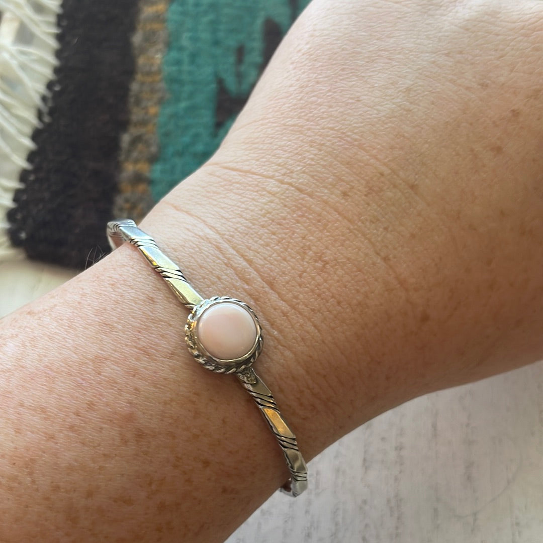 Handcrafted Pink Conch & Sterling Silver Adjustable Cuff Bracelet