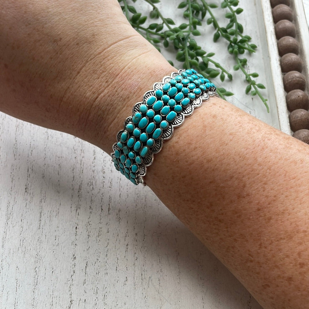 “The 4 Row Turquoise Cuff” Sterling Silver Turquoise Cuff Bracelet /