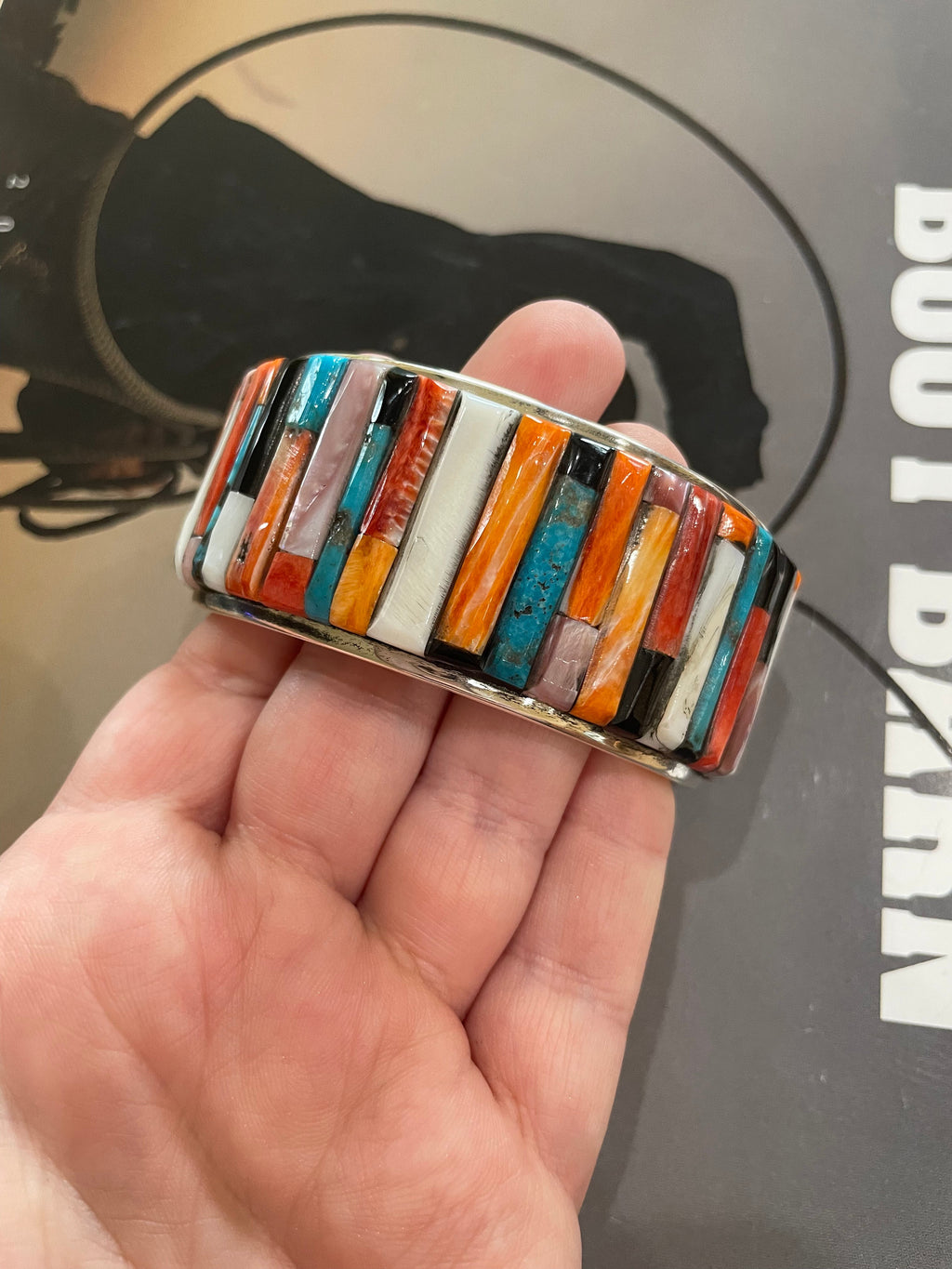 Handcrafted Sterling Silver & Multi Stone Cobblestone Cuff Bracelet