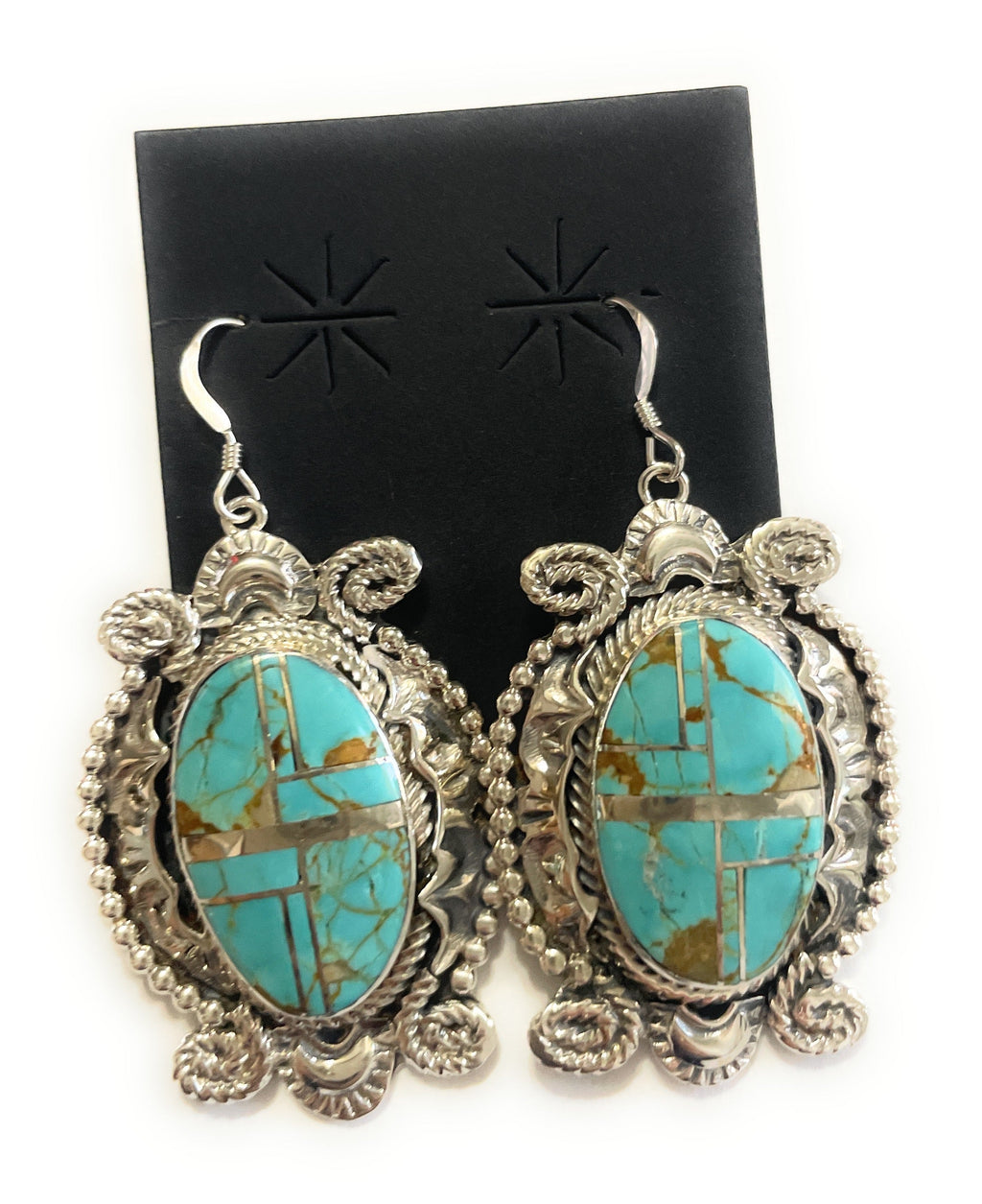 Handcrafted Number 8 Turquoise & Sterling Silver Dangle Earrings Signed