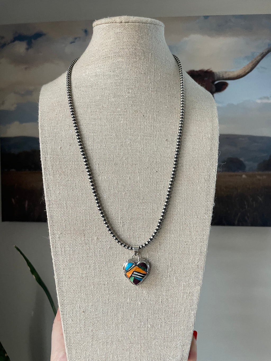 Handcrafted Sterling Silver And Multi Stone Inlay Pendant