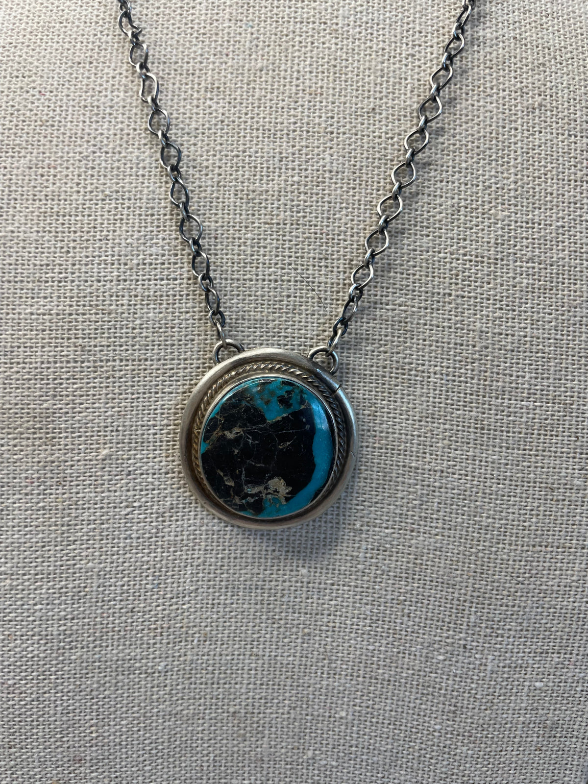 Handcrafted Sterling Silver And Kingman Turquoise Necklace Signed