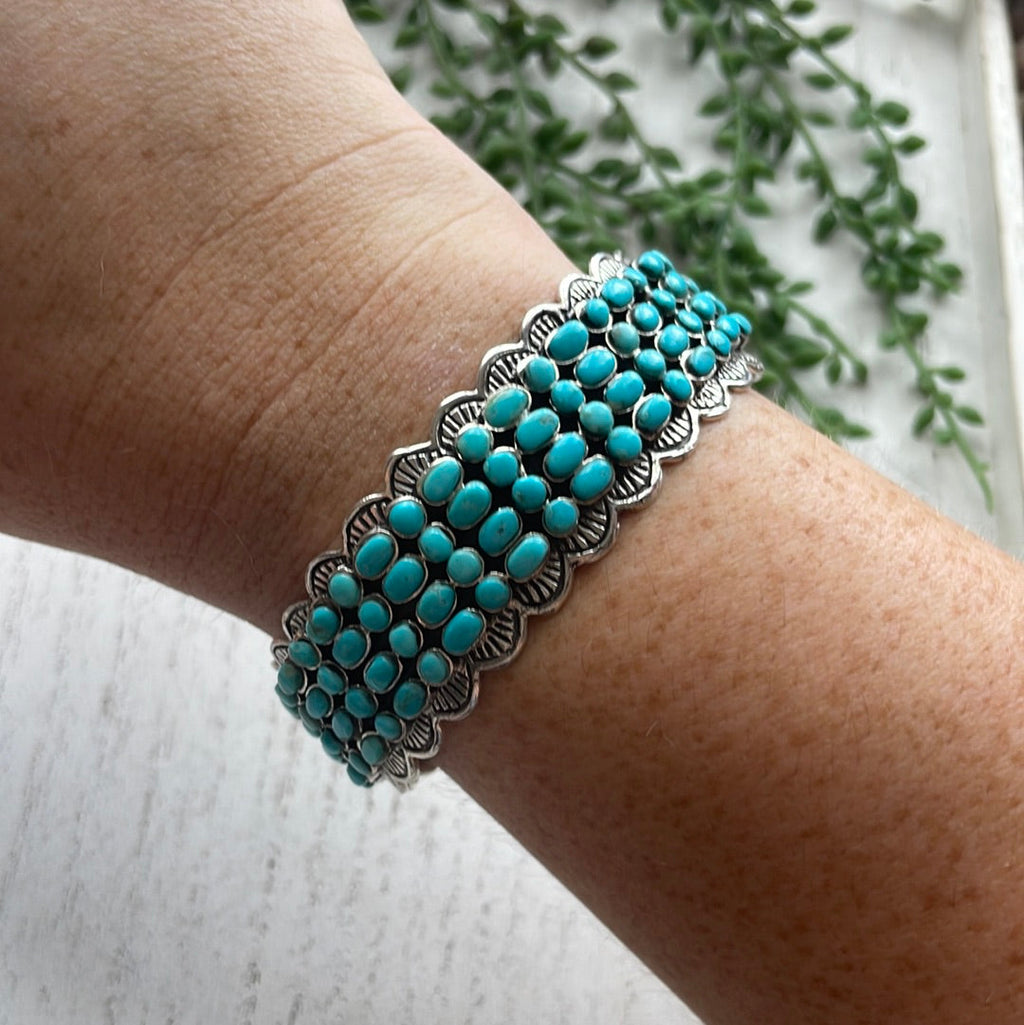 “The 4 Row Turquoise Cuff” Sterling Silver Turquoise Cuff Bracelet /