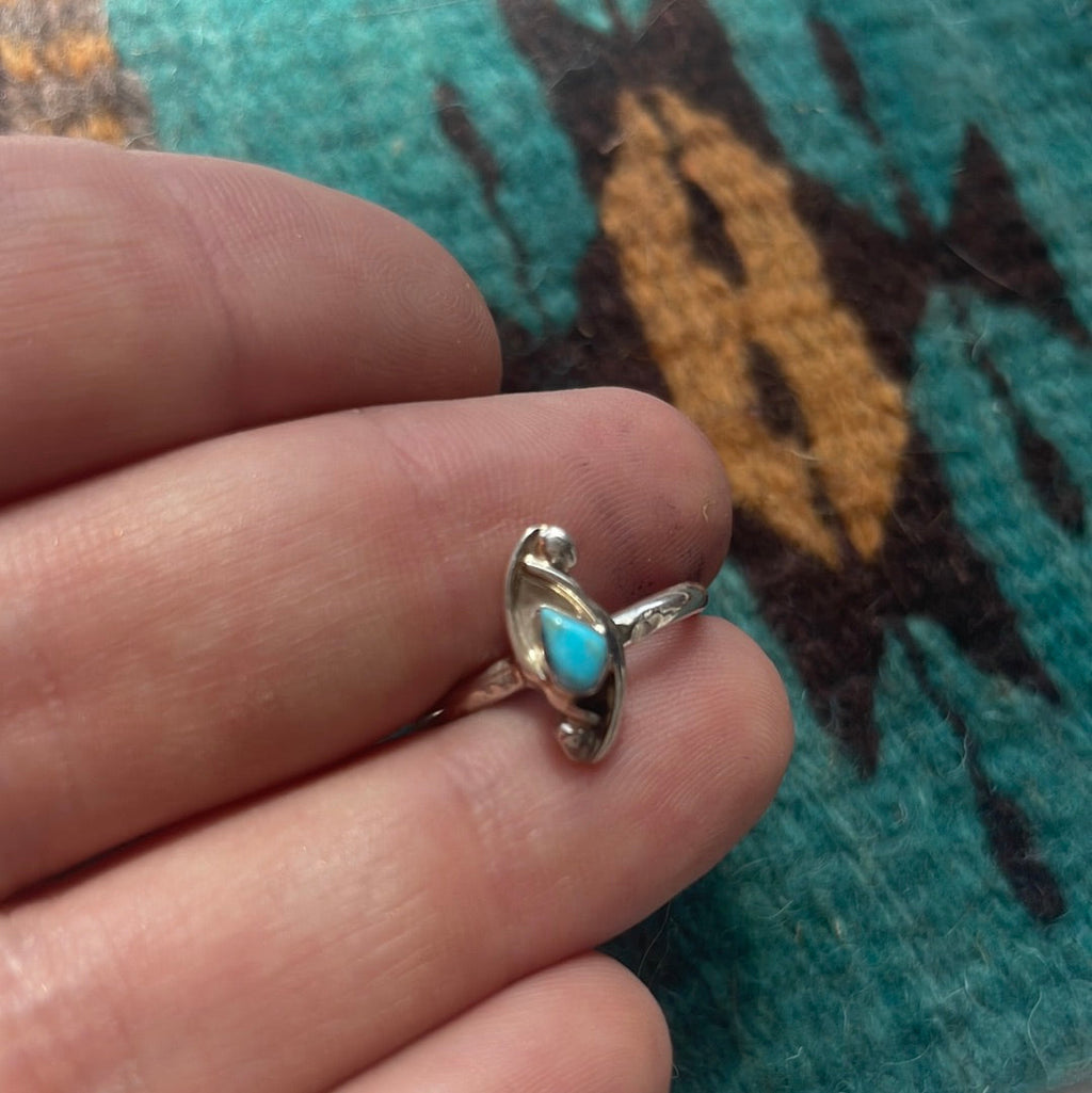 Handcrafted Single Stone Turquoise & Stamped Sterling Silver Ring