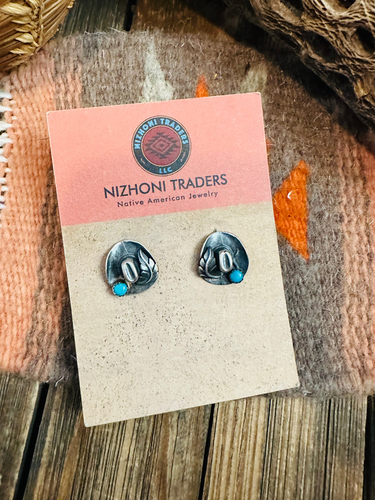 Handcrafted Mini Cowboy Hat Sterling Silver & Turquoise Stud Earrings