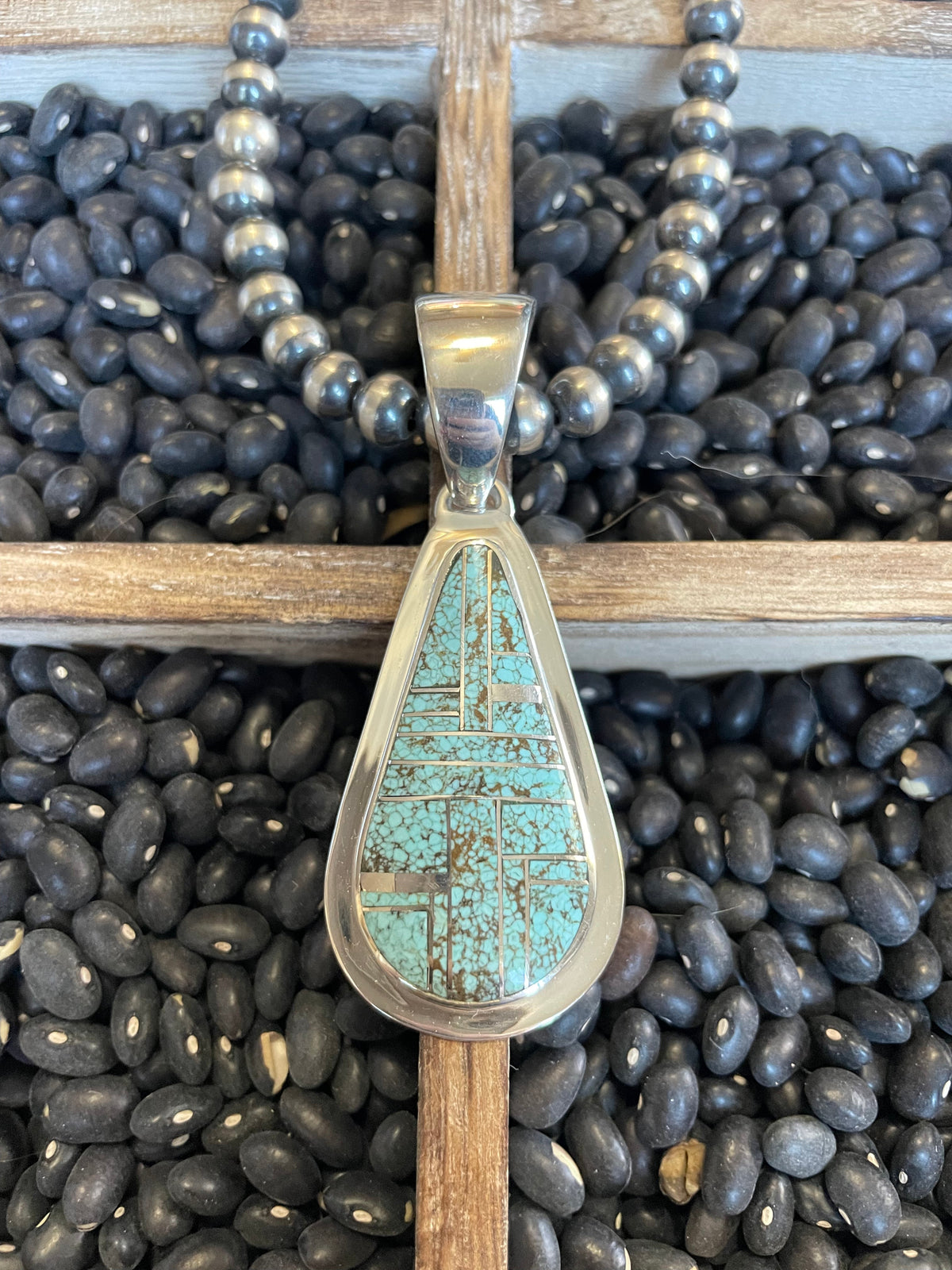 Handcrafted Number 8 Turquoise Inlay & Sterling Silver Pendant Signed